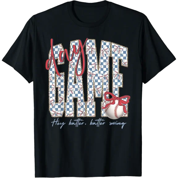 Baseball Coquette Bow Batter Swing Game Day T Shirt Size S-5XL