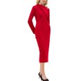 thumbnail image 4 of INSPIRE CHIC Women's Elegant Pencil Dress Lapel V Neck Long Sleeve 2025 Trendy Work Knee Length Dresses M Red, 4 of 5