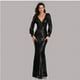 thumbnail image 4 of Vestido de noche de cola de pez europeo y americano, vestido de lentejuelas, multicolor, talla grande, manga larga, escote en V, lentejuelas para mujer, 4 of 6