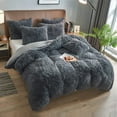 thumbnail image 4 of BLEUM CADE Luxury Fluffy Fuzzy King Bedding Comforter Set，4 Pieces Shaggy Duvet Cover Set，Furry Plush Velvet Comforter Cover with Zip Closure，King，Dark Grey, 4 of 7