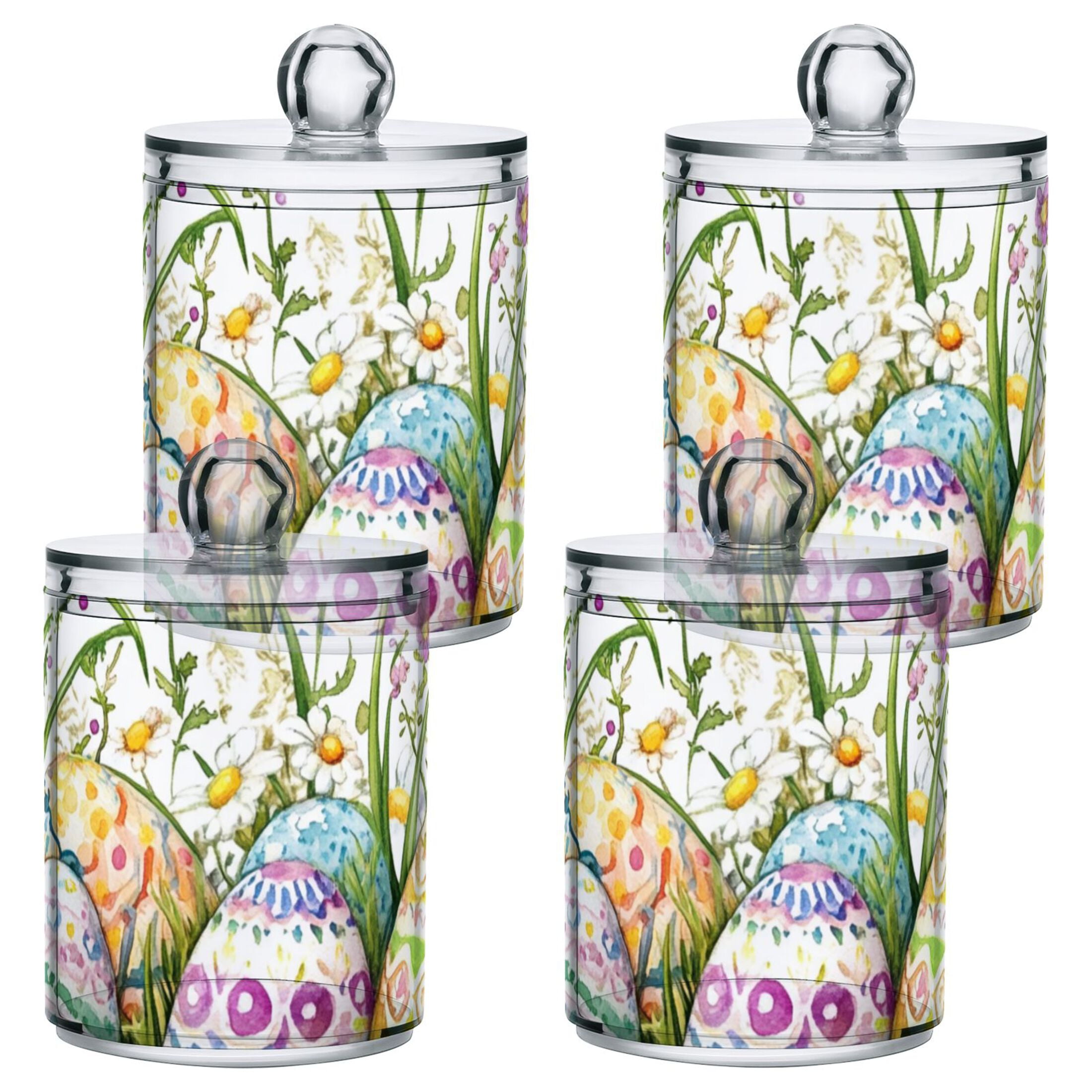 Ckdifva Easter Eggs Flowers Storage Jar with Lid Acrylic Organization Storage Containers Set of 4