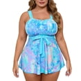thumbnail image 2 of Women's Plus Size Swimming Costume, Modest Tummy Control Push Up Swimsuit for Women, Vintage Skirted One Piece Swimwear Light Blue XXXL, 2 of 4