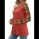 thumbnail image 3 of Camisas de Larga para Mujer, Blusas Raglán con Bloques de Color, Camisetas Básicas Informales de Cuello Redondo, Ropa de Otoño. Rojo Enrejado L, 3 of 8