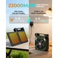 thumbnail image 5 of 22000mAh Portable Camping Fan with Dual Solar Panels, 10" Rechargeable Battery Operated Tent Fan with LED Lantern & Arc Flashlight, 180° Oscillating Outside Fan & Power Bank for Camping, Fishing, 5 of 6