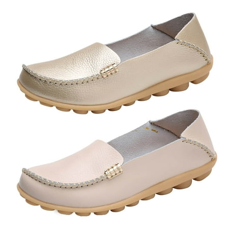 

Pyhlmscde Women s Flat Shoes Women s Comfortable Leather Loafers Casual Round Toe Wild Driving Soft Walking Shoes Women Slip on Shoes