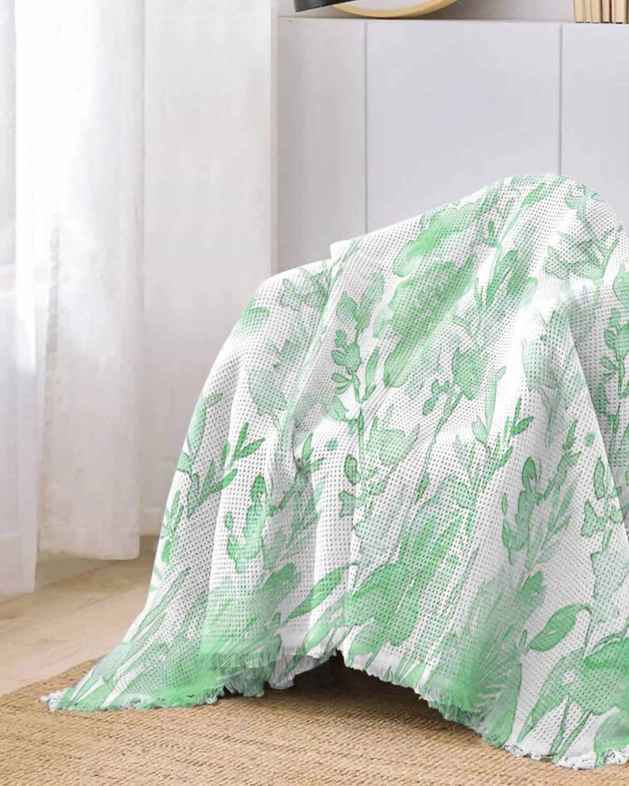Green Botanical Sofa Couch Covers for Dog,Washable Sectional Couch Slipcoverfor Loveseat with Tassels,Vintage Spring Retro Flower Floral Herb Non Slip Sofa Throw Cover Blanket Large 71''x102''