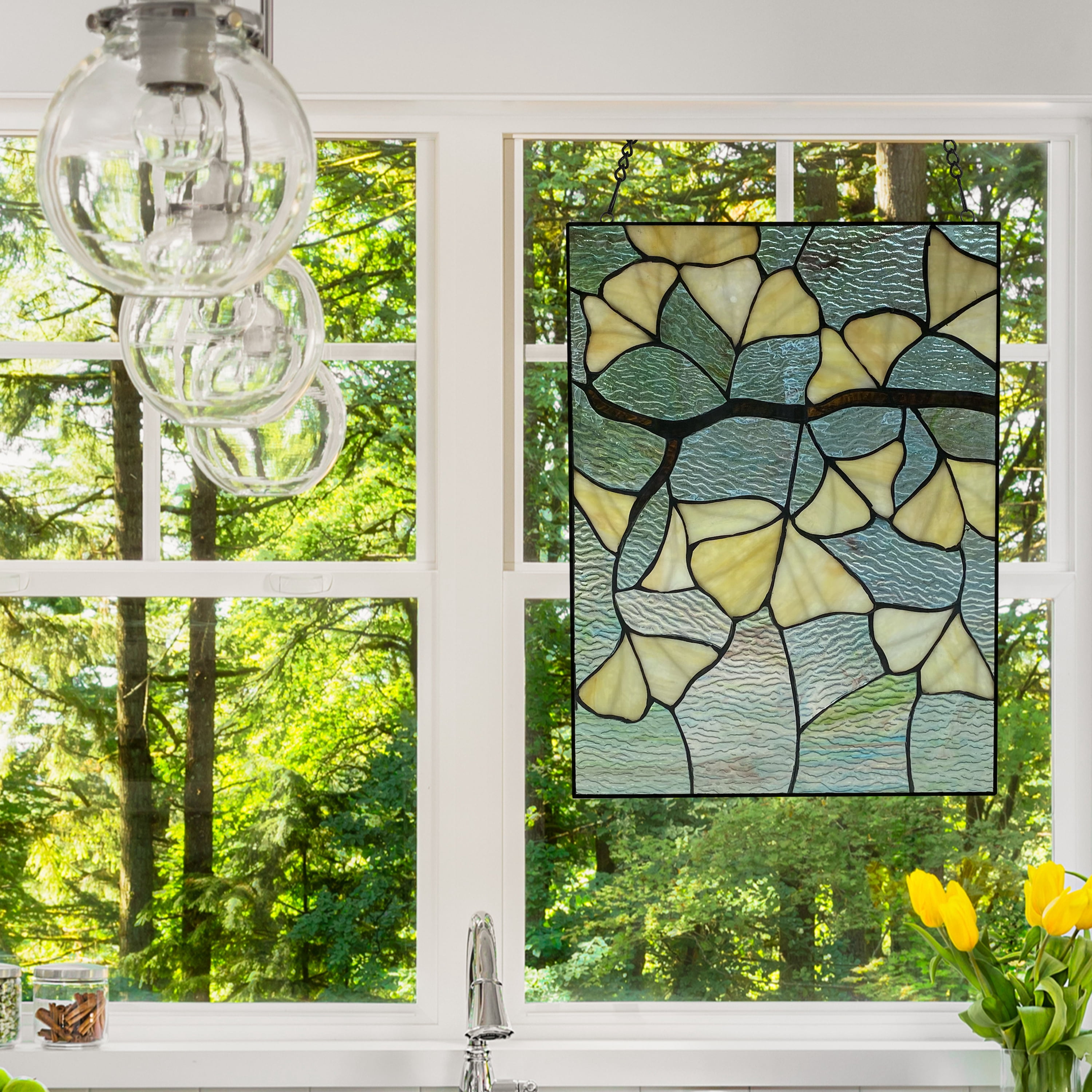 River of Goods 17.5"H Ginkgo Leaf Stained Glass Window Panel