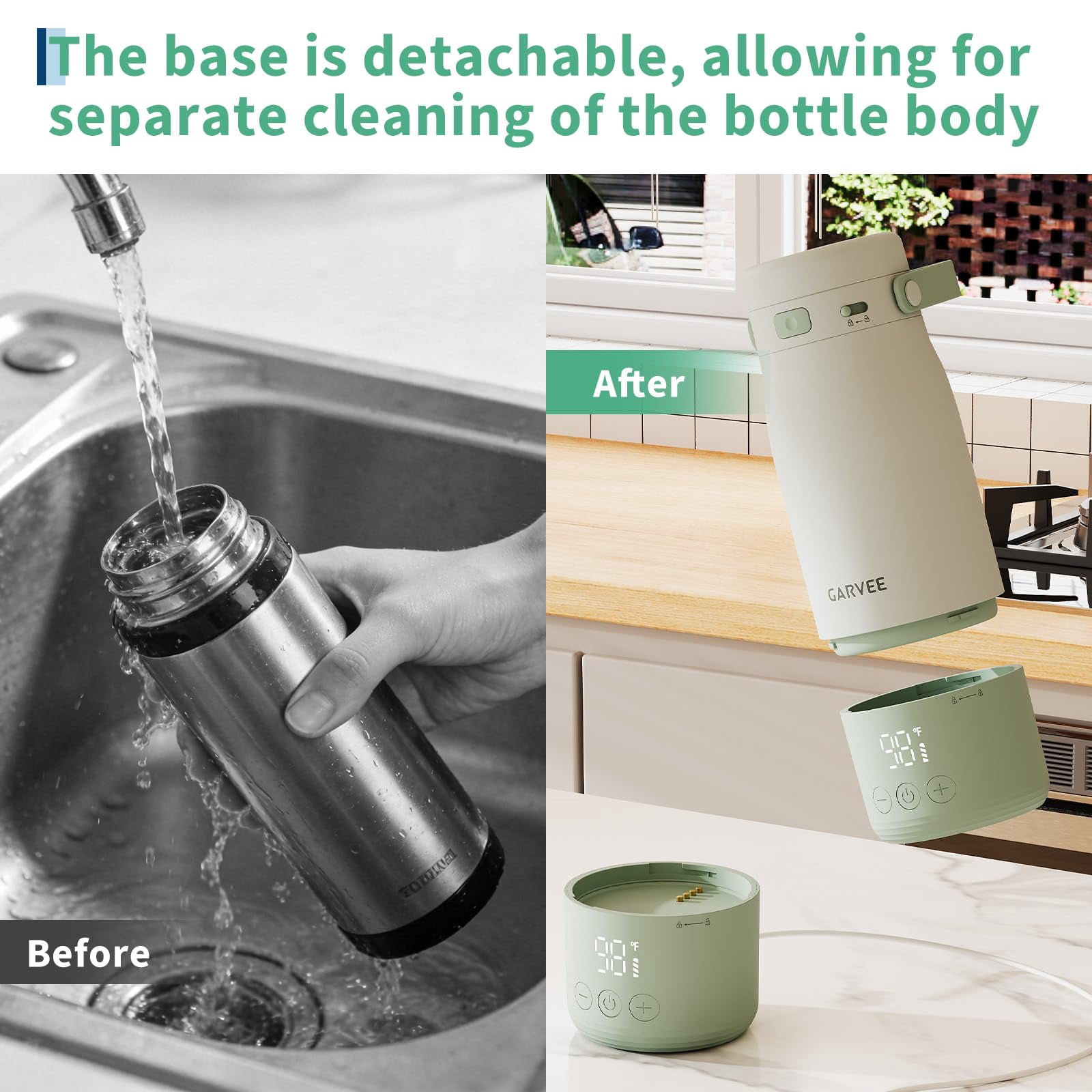 Portable Bottle Warmer for Travel, Baby Milk Warmer with LED Display, 1℉ Precise Adjust, Dishwasher Safe, USB-C Rechargeable, 17oz, 316 Stainless Steel, Thaw, Keep Warm, for Breastmilk Formula