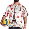 thumbnail image 4 of Eiffel Tower Valentine's Day Men's Short Sleeve Spread Collar Hawaiian Shirts, Casual Printed Button Down Summer Beach Tops, Unisex Men's Shirts, 4 of 6