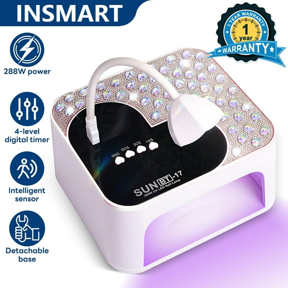 INSMART 288W UV LED Nail Lamp, Fast Curing Nail Dryer with Auto Sensor, 45 Beads & 4 Timers for Gel Polish