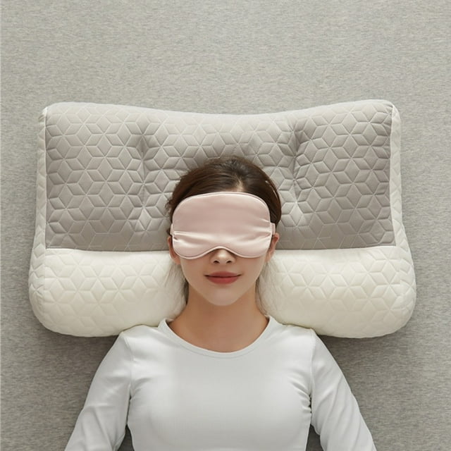 Premium Latex Cervical Traction Pillow with Massage Function - White Anti-Collapse Design for Neck Pain Relief, Home Use, Medium Size (40x70cm) - Single Person Sleep Support Pillow for Healthy