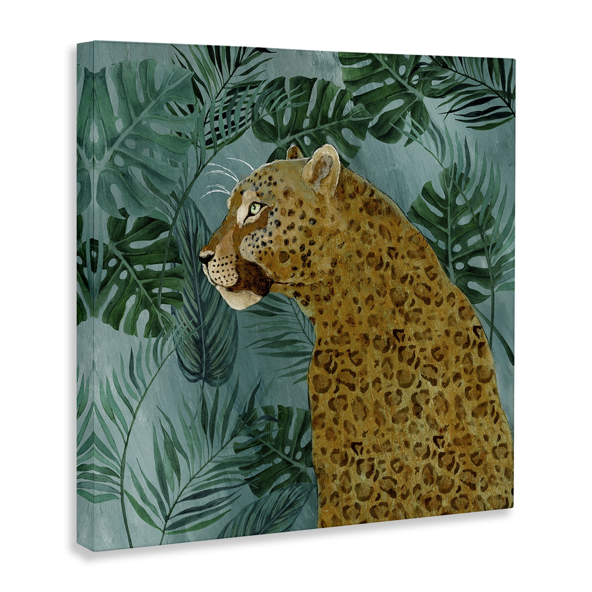 Stupell Industries Monstera & Palms Cheetah Animals Painting Wrapped Canvas Art Print Wall Art, 30 x 30