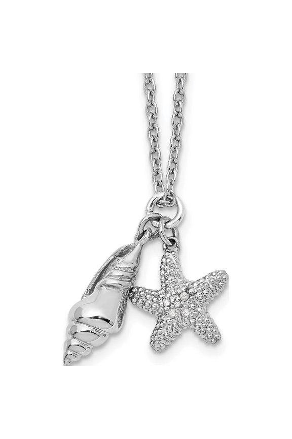 SS Diamond Shell 18in w/2in EXT Necklace