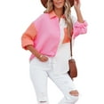 thumbnail image 4 of GXFC Womens Color Block Button Down Shirts Long Sleeve Oversized Boyfriend Blouses Tops with Pockets, 4 of 9