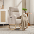thumbnail image 4 of Modern decorative rocking chair with solid wood legs, padded baby glider chair, comfortable armchair with side pockets, living room leisure armchair, with high backrest (beige, teddy fabric), 4 of 8
