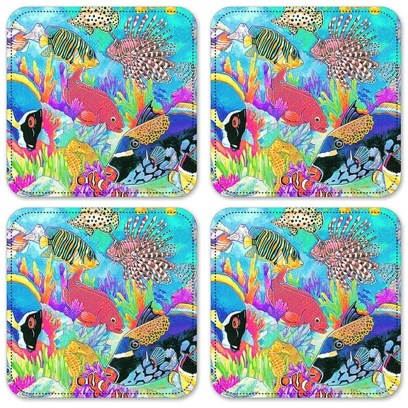 Vinyl Drink Coasters - Set of 4 - Coral Reef