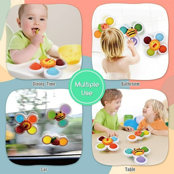 Ventouse Spinner Jouets Bébé Spinners Fossette Jouet W / Pop Fidget  Fonction Push Pop Bubble Sensoriel (3 Pcs, Couleur)