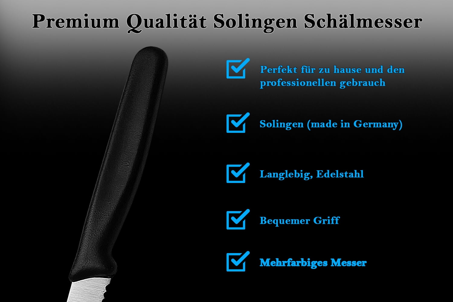 SMI 4.3-Inch German Solingen 6 Pcs Tomato Knife Set Serrated Blade Utility Knives Kitchen Knife - Black
