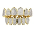 thumbnail image 2 of Grillz de dientes de boca personalizado con parte superior e inferior de circonita 3A chapada en oro de 18 quilates, estilo hip hop, 2 of 9