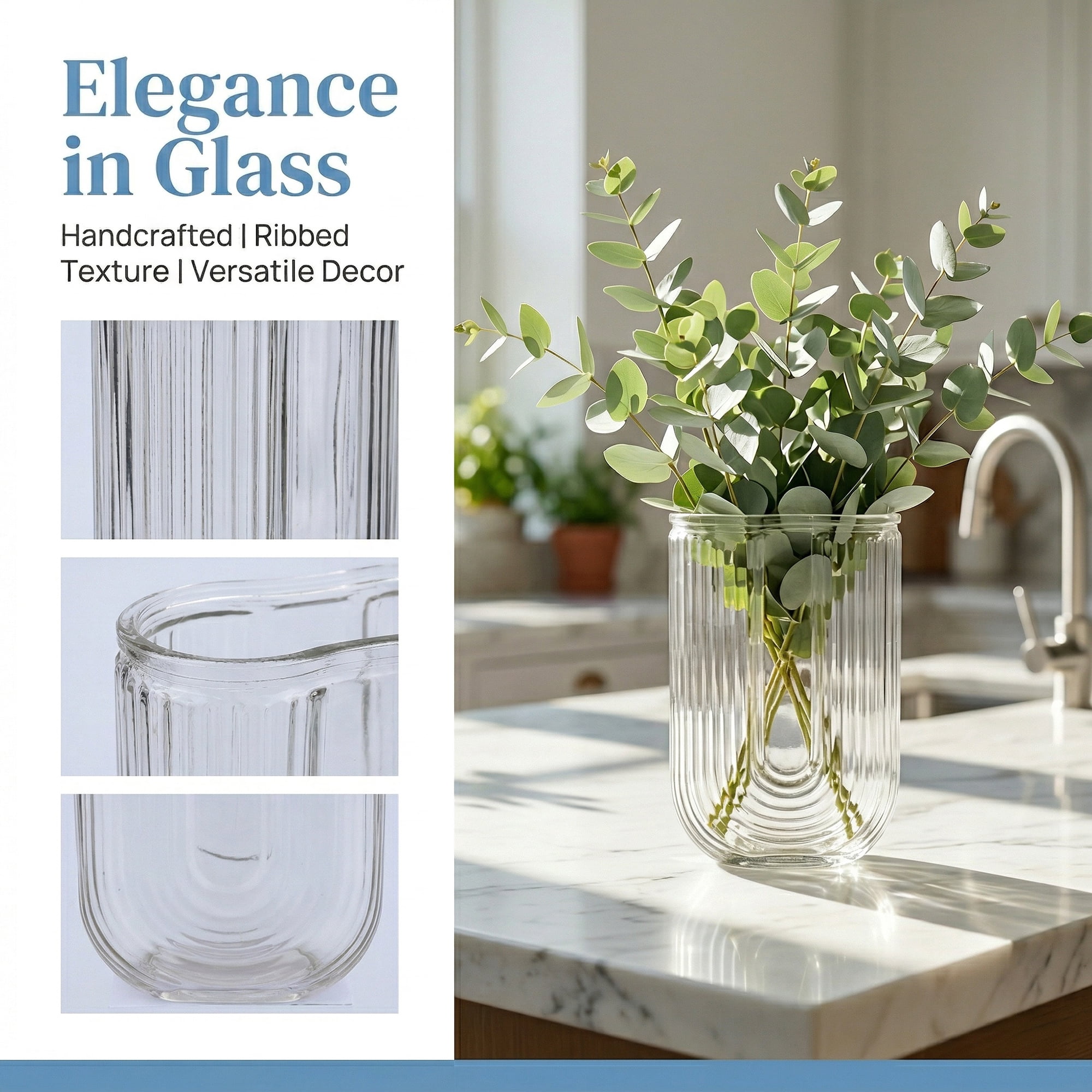 Unique Bargains Glass Vase for Flowers Nordic Decorative Clear 4.7"L x 4.7"W x 7.9"H