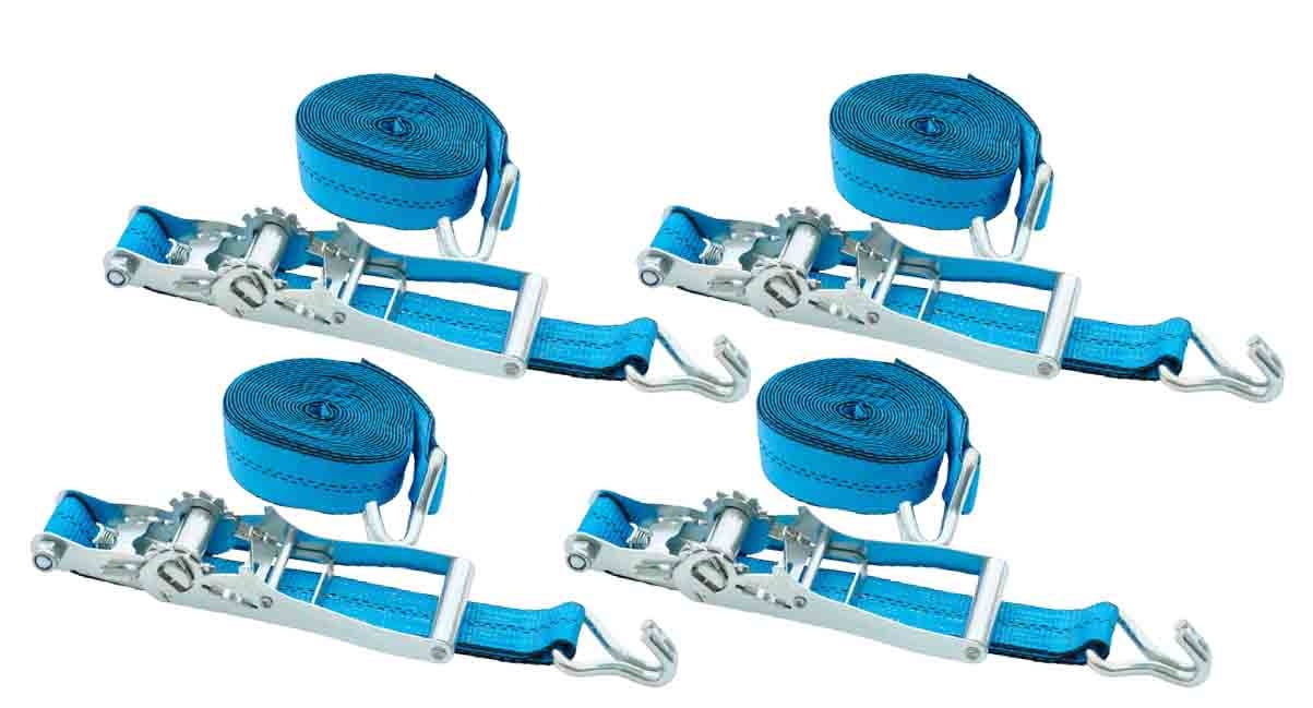 Mytee Products (4 Pack) 2 Inch x 15 FT Blue Ratchet Strap with J Hooks