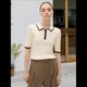 thumbnail image 5 of Camiseta de Corta con Cuello en V para Mujer, Suéter Informal de Punto Acanalado Ajustado Crema M, 5 of 10