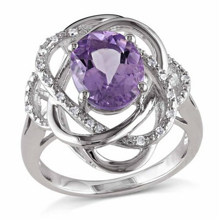 2-1/5 Carat T.G.W. Amethyst and Diamond-Accent Sterling Silver Cocktail Ring