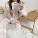 thumbnail image 3 of Pijama de estilo coreano para mujer, a cuadros, bonito cárdigan de primavera y otoño e invierno, con solapa, manga larga, ropa de abrigo, traje para el hogar, 3 of 5