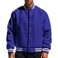 thumbnail image 2 of Men's Lapel Jacket, Solid Color Fleece Baseball Collar Button-Down Casual Zipper Pocket Coat for Sports and Winter Season,Royal Blue,3XL, 2 of 6
