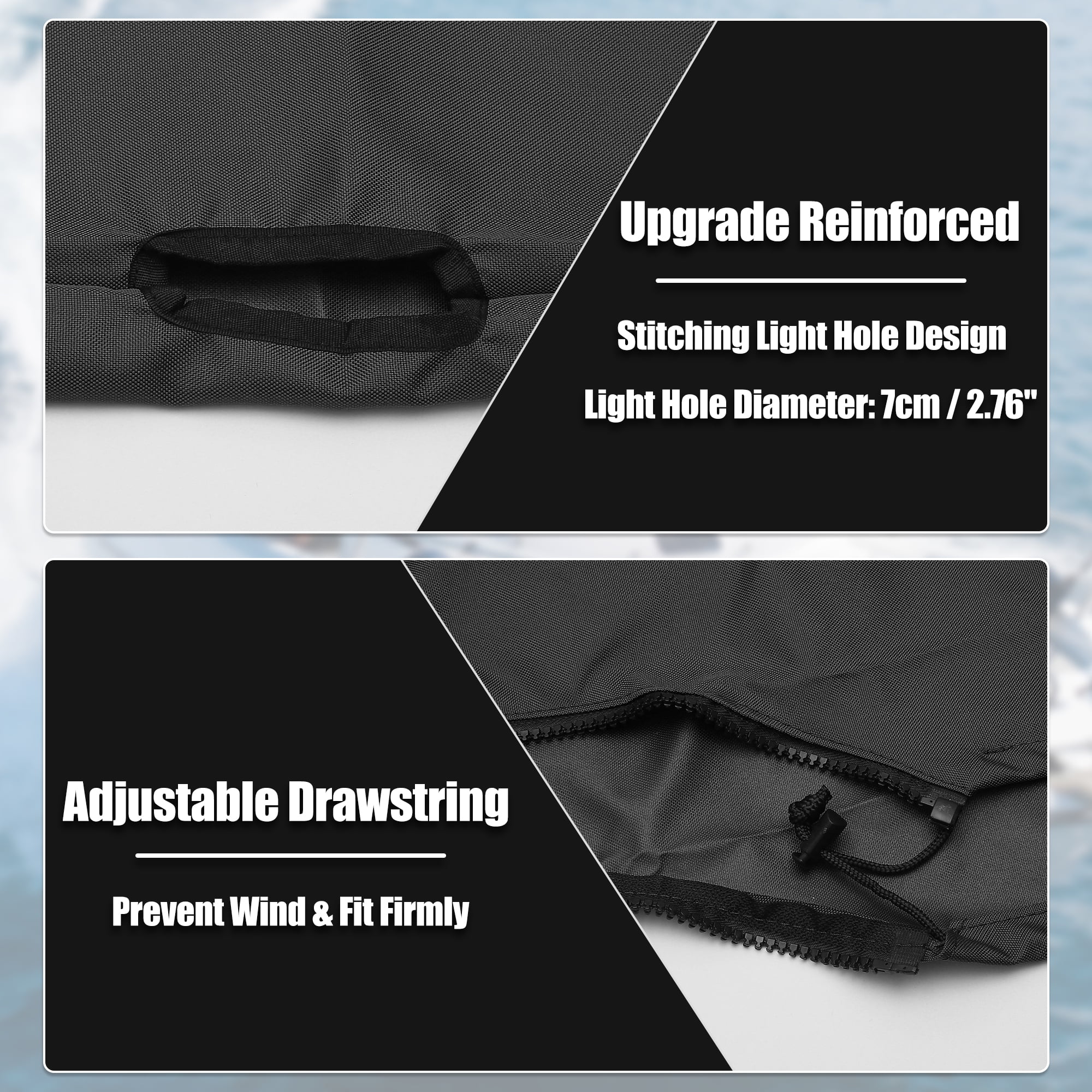 Unique Bargains Top Storage Boat Cover with Light Hole 600D Polyester Canvas for Black