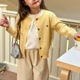 thumbnail image 5 of LIIPEE Girls T-Shirts Spring Fall Casual Letter Embroidery Button-Down Long Sleeve Round Neck Open-Front Cardigan Sweater Kids Classic Daily Wear Tee Shirts,Yellow,13-14 Years, 5 of 8