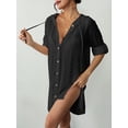 thumbnail image 4 of Bsubseach Fashion Womens Hooded Button Down Swimsuit Cover Up Roll Sleeve Beach Shirt Dress Cover-ups S-XXL, 4 of 6