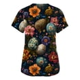 thumbnail image 4 of Easter Womens Scrubs Tops Cute Bunny Egg Printed Short Sleeve Working Uniform Plus Size V Neck T Shirt Stretchy Y2k Nurse Tunics Tops, #01 Navy S, 4 of 5
