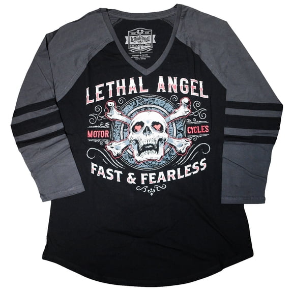 Lethal Threat Fast & Fearless Womens Raglan Long Sleeve T-Shirt Black/Gray XXL