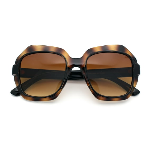 Womens Oversized Dimensional Thick Rectangle Retro Fashion Plastic Sunglasses [Tortoise - Brown]