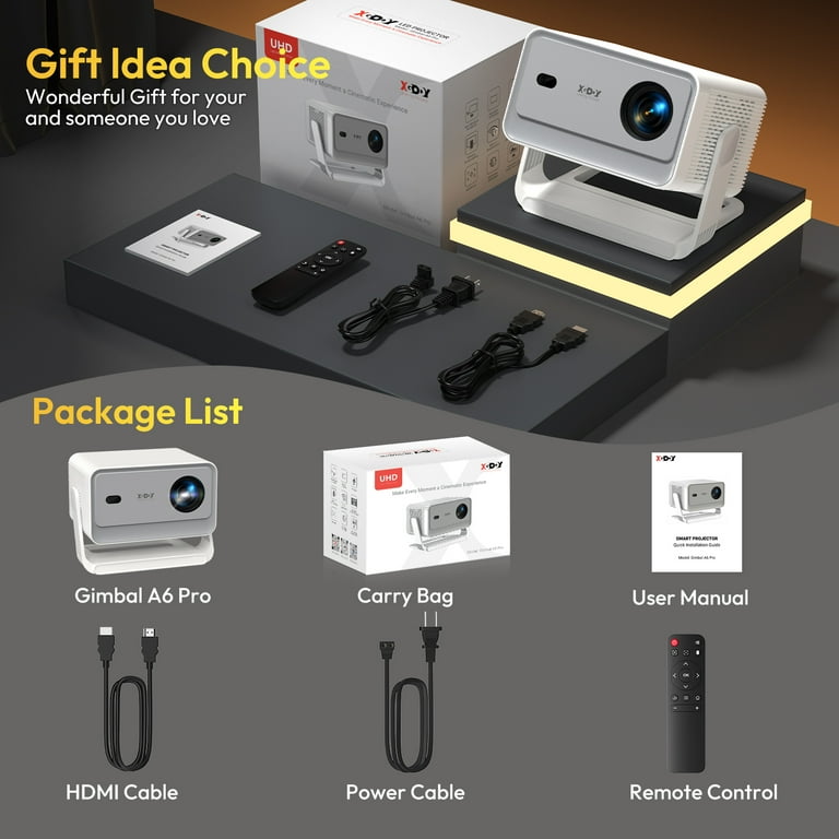 XGODY Gimbal A6 Pro Smart Projector with Apps,1080P HD,4K Support
