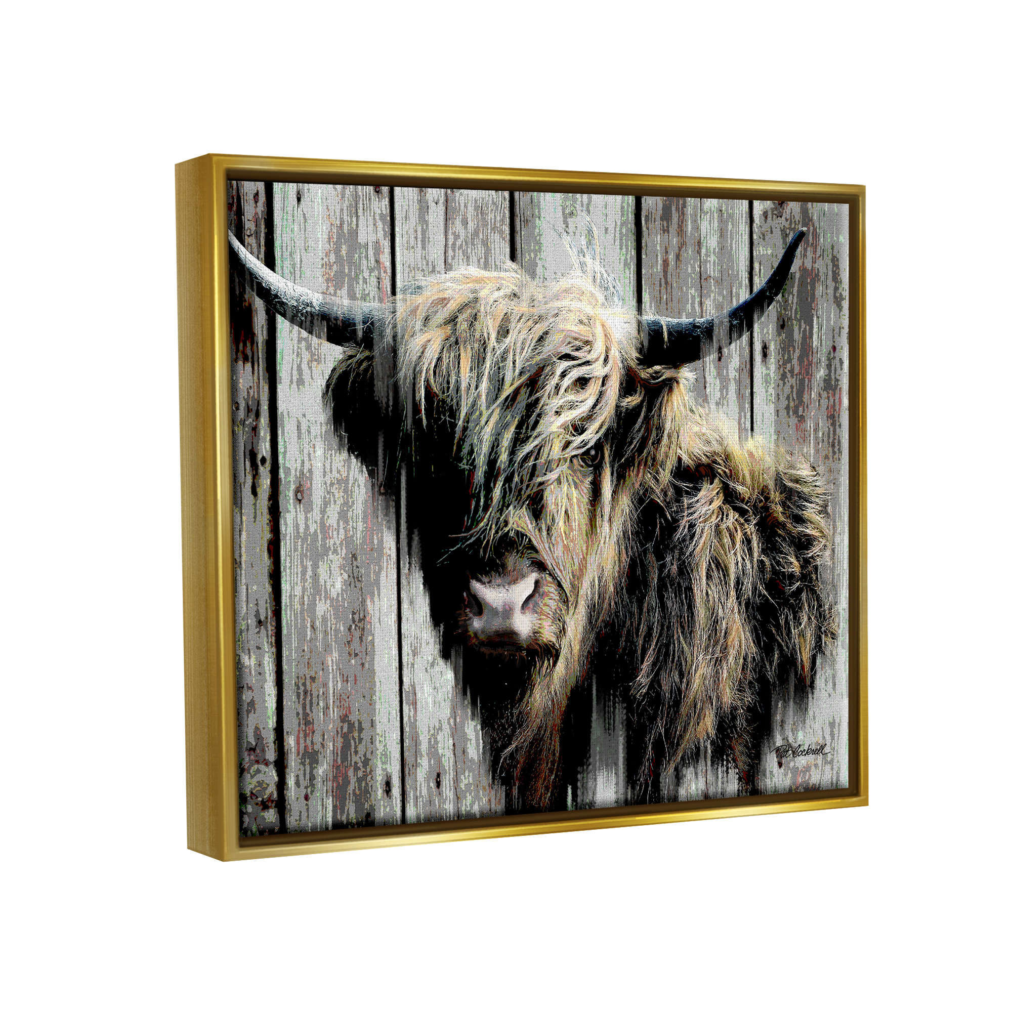 Stupell Industries Rustic Cattle Portrait Animals & Insects Painting Gold Floater Framed Canvas Art Print Wall Art, 21 x 17