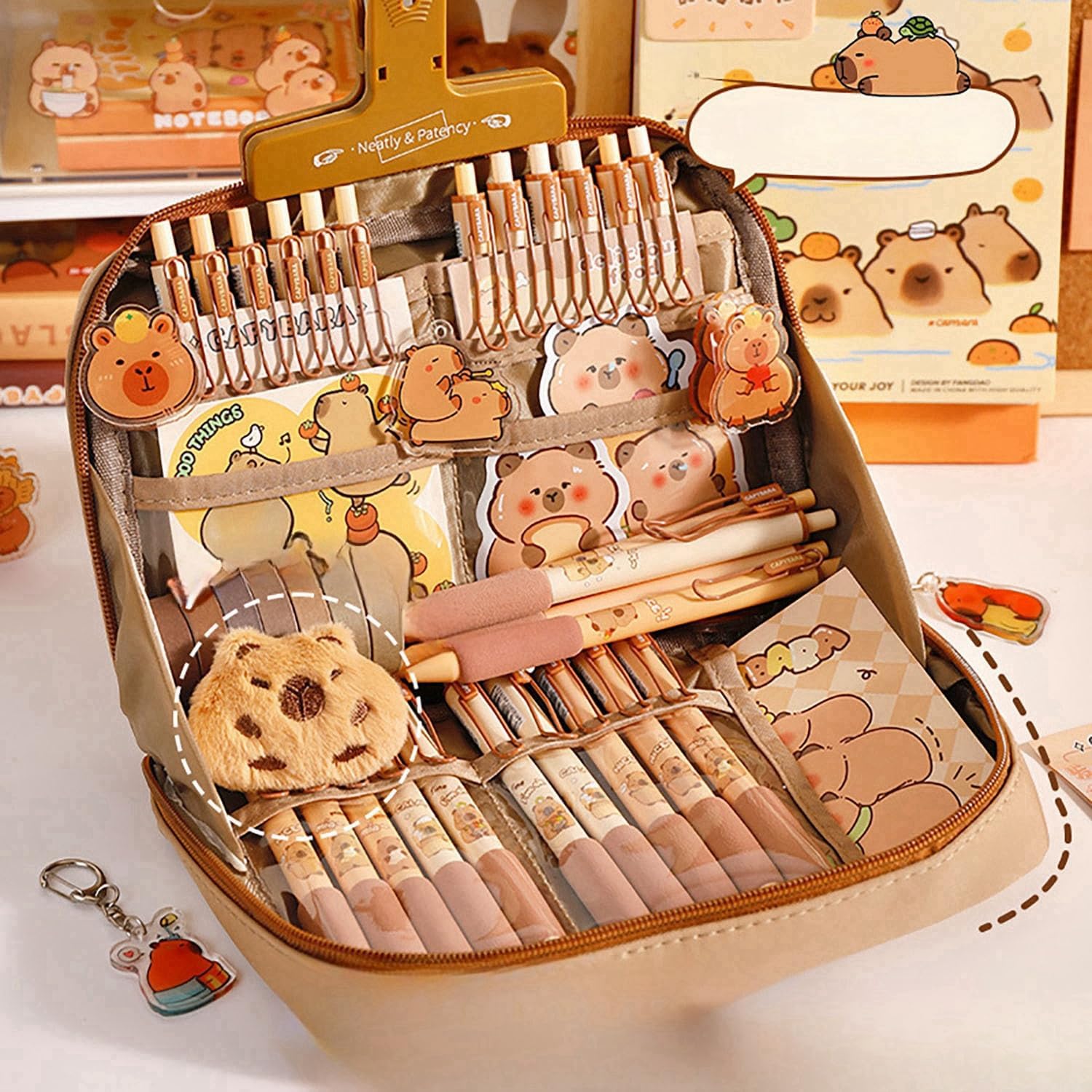 Cute Pencil Case with 12 Compartments, Stationery Set, Large Capacity Pencil Case with Accessories, Cartoon Student Pen Bag Organizer