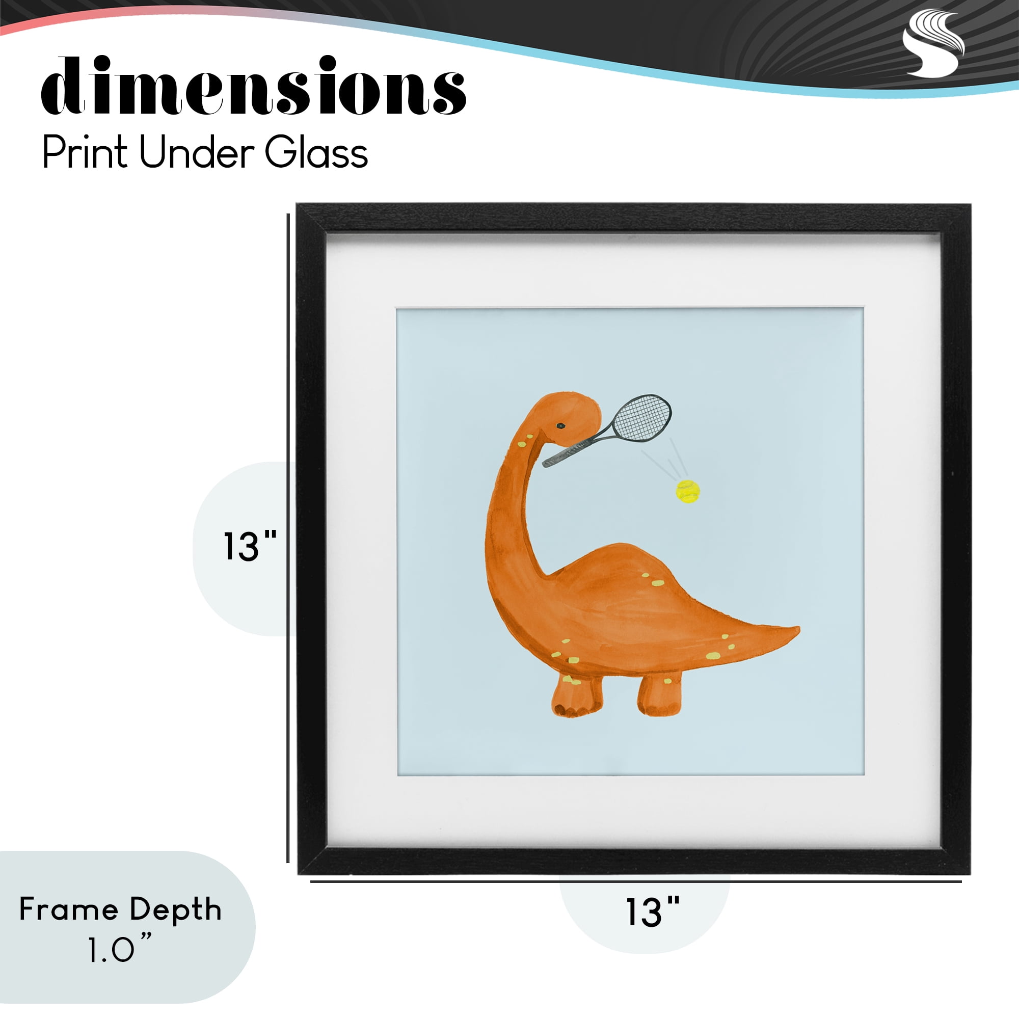Stupell Industries Baby Dino Playing Tennis Black Framed Print Under Glass, design by Lucille Price