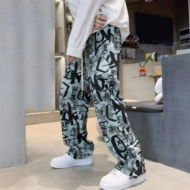 Pantalones estampados para hombre pantalones de pierna ancha rectos holgados estilo callejero de talle alto para caballeros Bodega Aurrera en linea