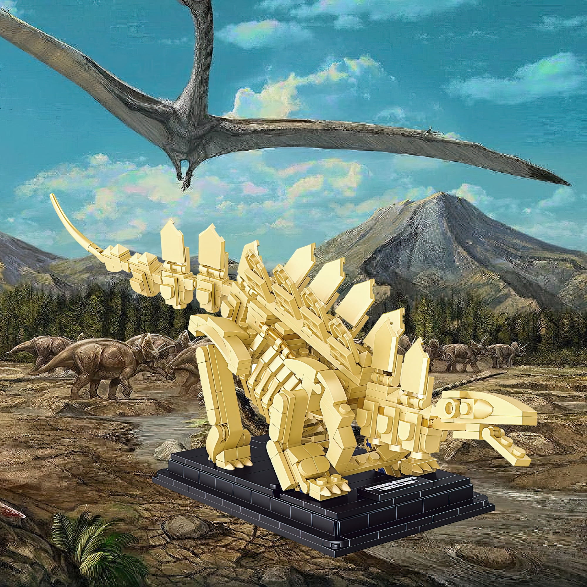 MACTANO Dinosaur Building Block Set Stegosaurus Fossils Building Bricks Kit Toy for Kid Adult Beige