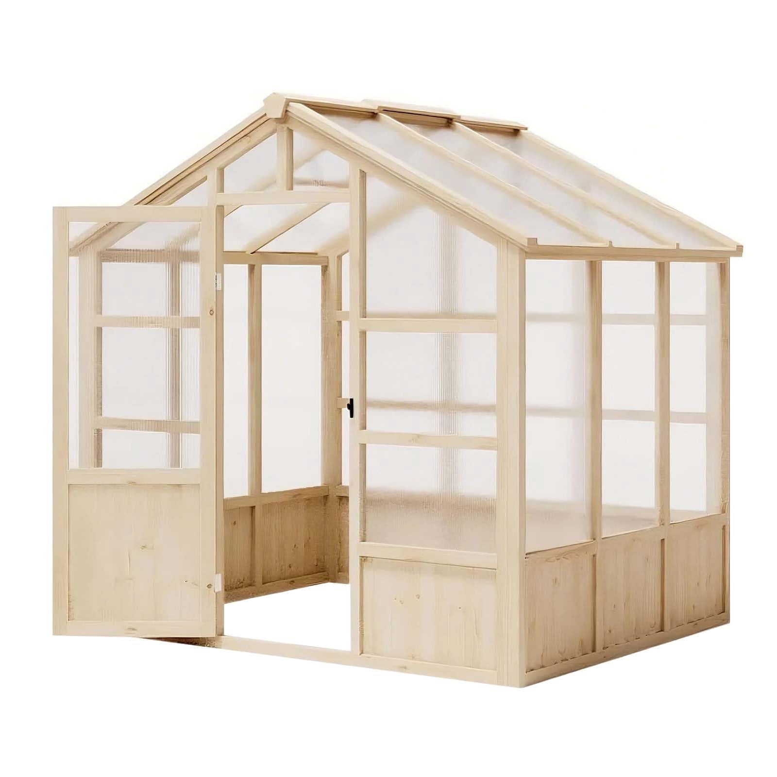 EuKer Green Houses for Outside, 8' x 7.3' Heavy Duty Wooden Greenhouse with Lockable Door & Adjustable Roof Vent