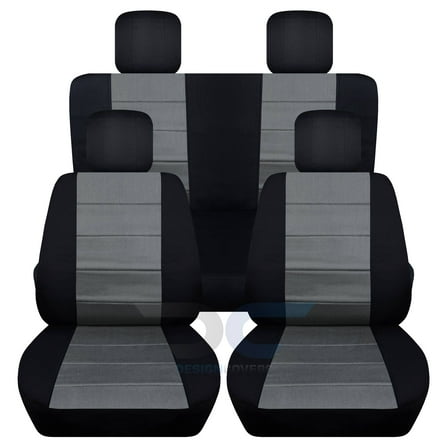 Designcovers Compatible with 2007-2010 Jeep Wrangler JK 2-Door Seat Covers: Black and Charcoal - Full Set: Front & Rear Solid Bench