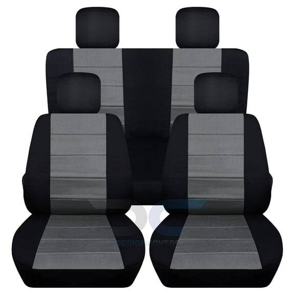 Designcovers Fits 2015-2018 Chevy Silverado Cotton Truck Seat Covers(W Solid Rear Bench):Black and Charcoal - Full Set
