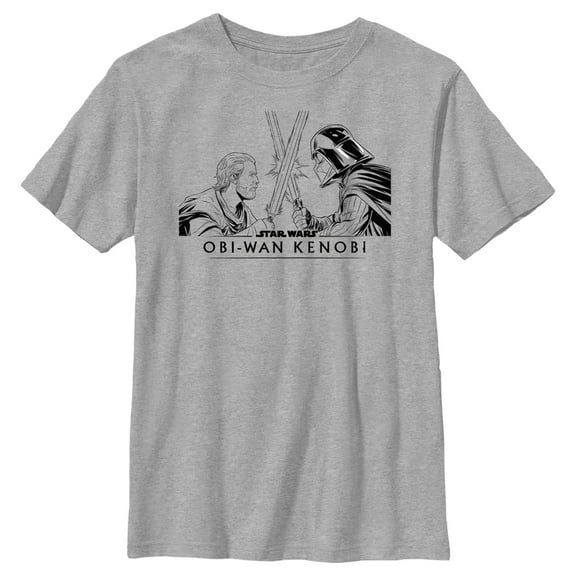 Boy's Star Wars: Obi-Wan Kenobi Darth Vader vs Kenobi Sketch Lightsaber Duel Graphic Tee Athletic Heather X Large