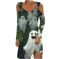 thumbnail image 2 of WXLWZYWL Ladies Evening Dresses Casual Halloween Printed Dress Long Sleeve Strapless Dress Fashion Round Neck Suspender Off Shoulder Dress, 2 of 5
