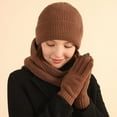 thumbnail image 2 of Conjunto de tres piezas de gorro y bufanda de invierno con forro polar y pantalla táctil para exteriores, resistente al frío, de punto grueso y resistente al frío, 2 of 6