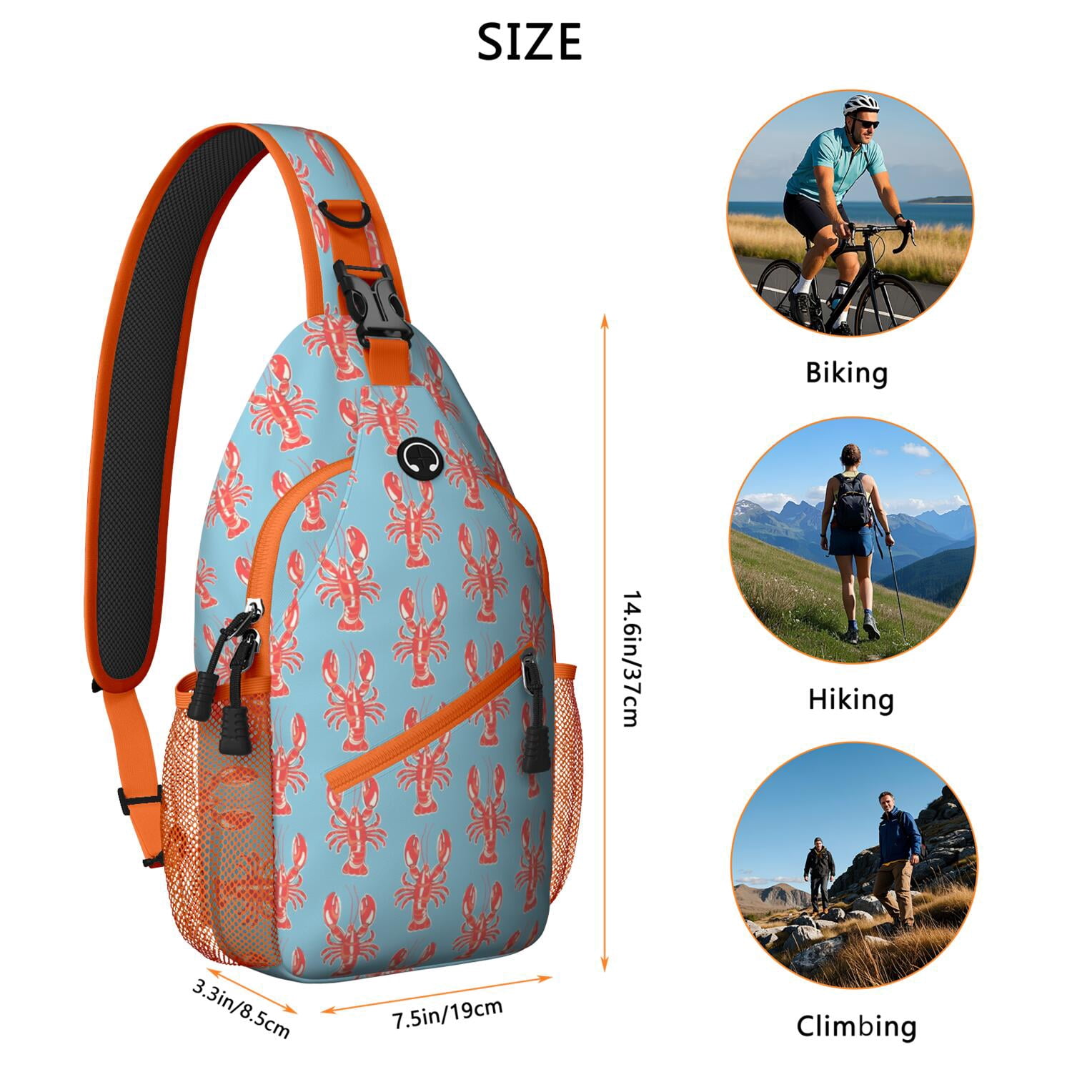 Seafood & Starfish Crossbody Bag - Vintage Coastal Shoulder Backpack for Travel - Durable & Comfortable Daypack for Commuting, Hiking & Urban Use