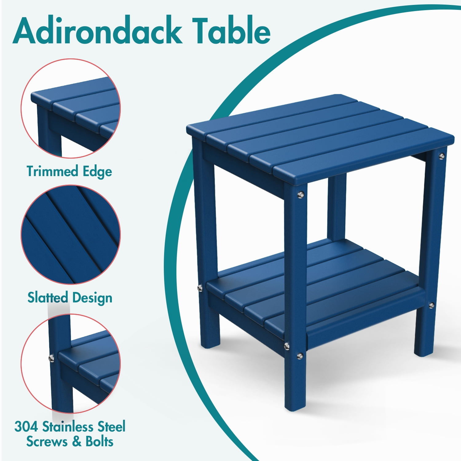 Hidpriva Adirondack Outdoor Side Table, 2-Tier HDPE Weather Resistant Patio End Table for Poolside Porch Backyard Patio Lawn, Blue