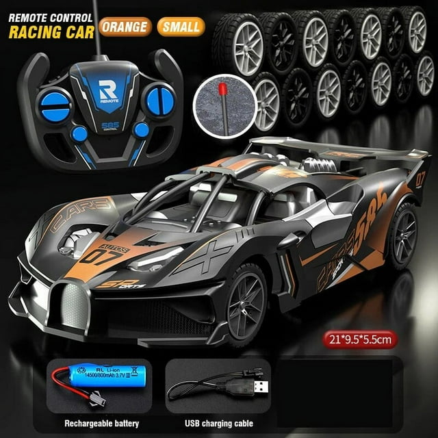 Voiture de Sport RC 4WD à Grande Vitesse, Télécommande, Mini Modèle Réduit, Véhicule Électrique de Dérive et de Course, Jouets pour Garçons et Enfants, Rentrée Scolaire, Orange, 21 cm